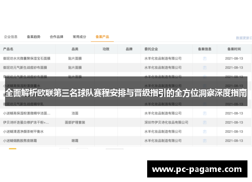 全面解析欧联第三名球队赛程安排与晋级指引的全方位洞察深度指南