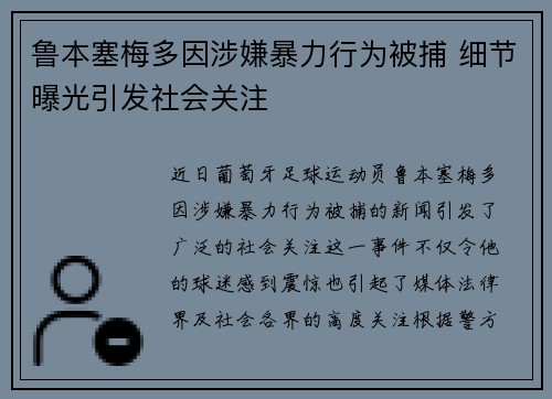 鲁本塞梅多因涉嫌暴力行为被捕 细节曝光引发社会关注
