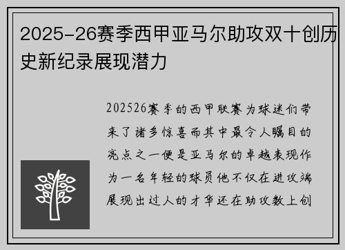 2025-26赛季西甲亚马尔助攻双十创历史新纪录展现潜力 2025-26赛季西甲亚马尔助攻双十创历史新纪录展现潜力